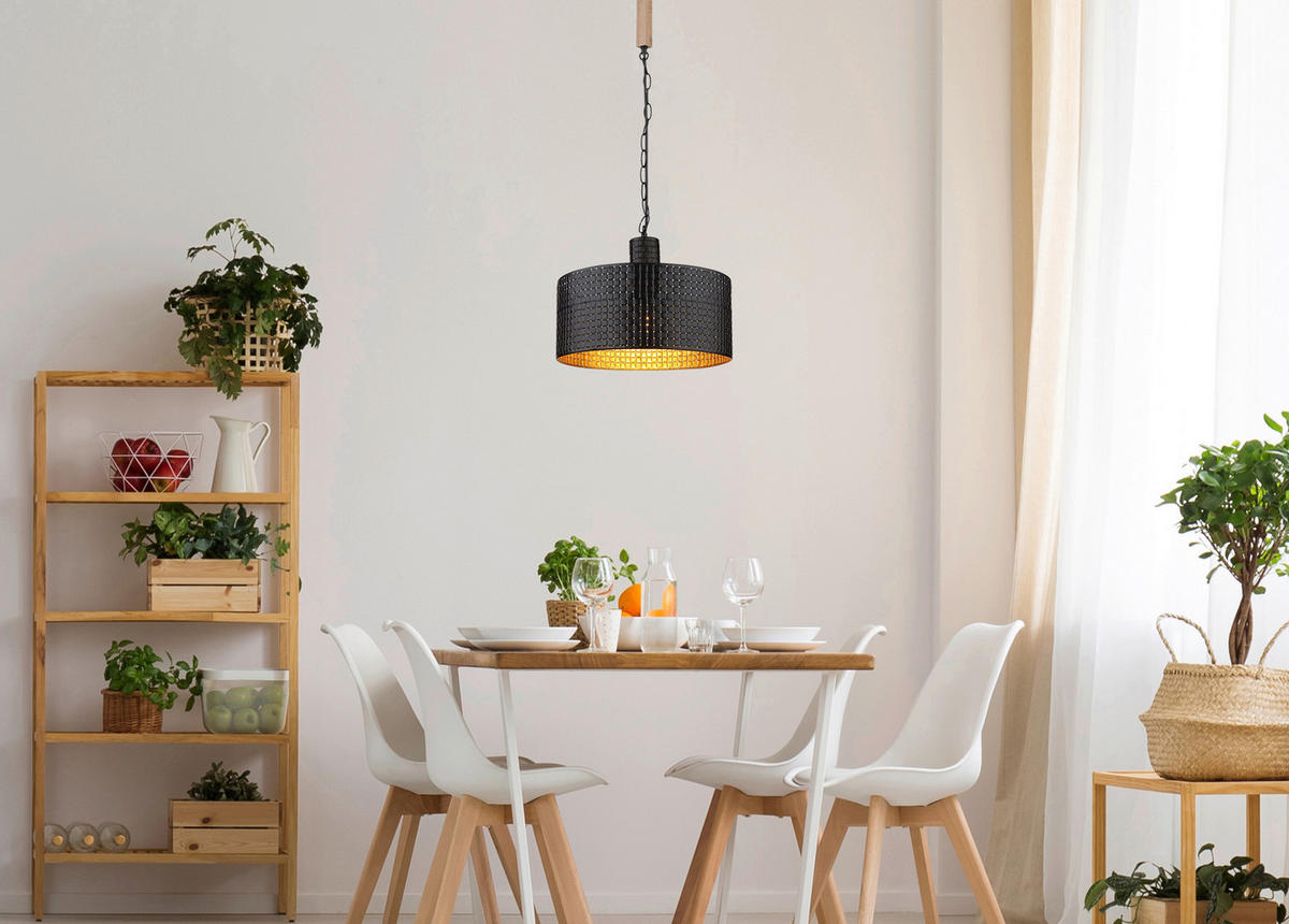 GLOBO Pendelleuchte schwarz Metall H/D: ca. 120x35 cm E27 1 Brennstellen RIELLY - schwarz (35,00/120,00cm) - GLOBO