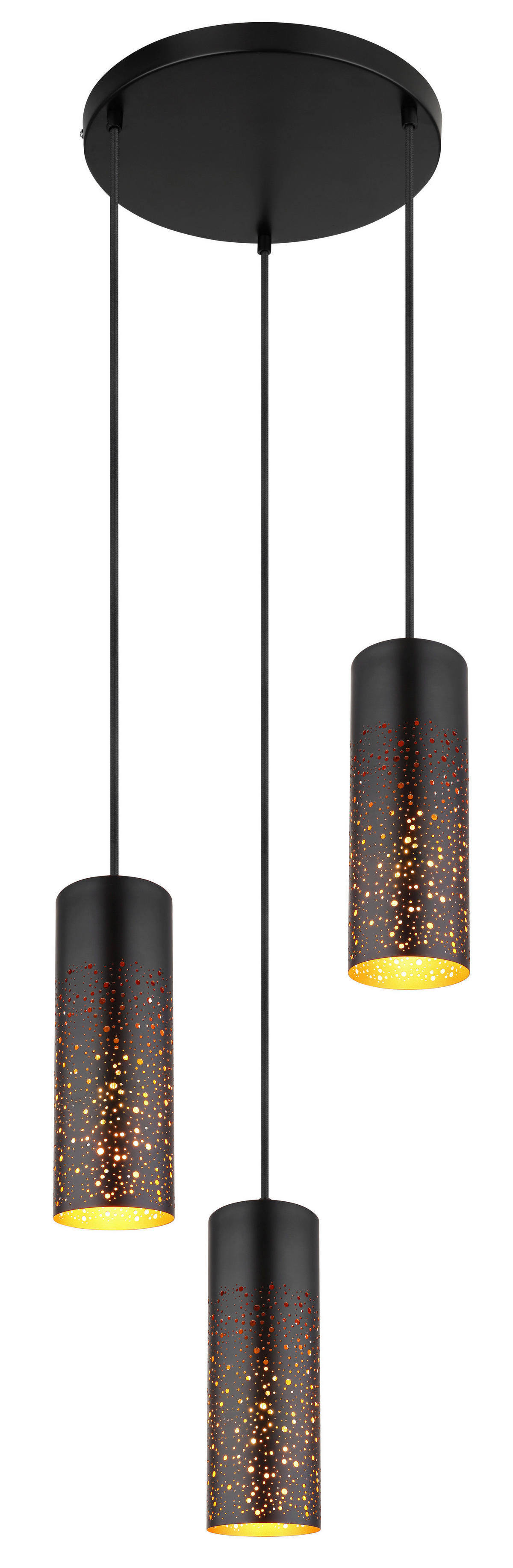 GLOBO Pendelleuchte gold schwarz Metall H/D: ca. 150x34 cm E27 3 Brennstellen CROCKY - gold/schwarz (34,00/150,00cm) - GLOBO