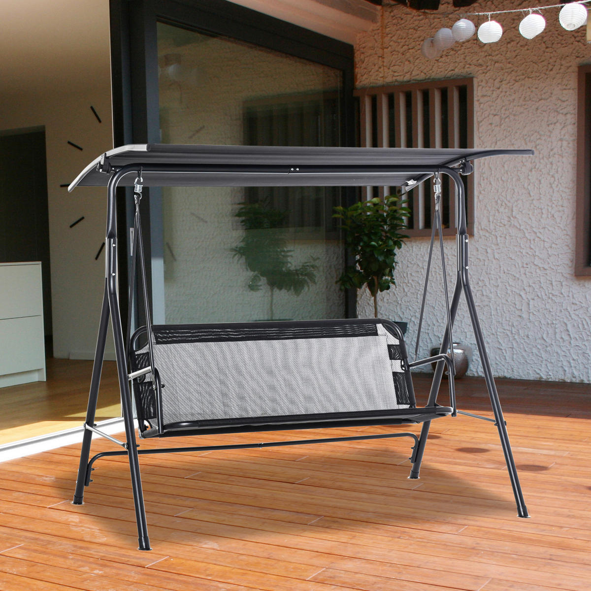 Outsunny Hollywoodschaukel schwarz Metall B/H/L: ca. 110x155x172 cm Hollywoodschaukel - schwarz (172,00/110,00/155,00cm) - Outsunny