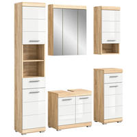 Badezimmer-Set LAMBADA Eiche Sonoma hell Nachbildung weiß Hochglanz B/H/T: ca. 164x191x34 cm LAMBADA - Eiche/weiß (164,00/191,00/34,00cm) - xonox.home