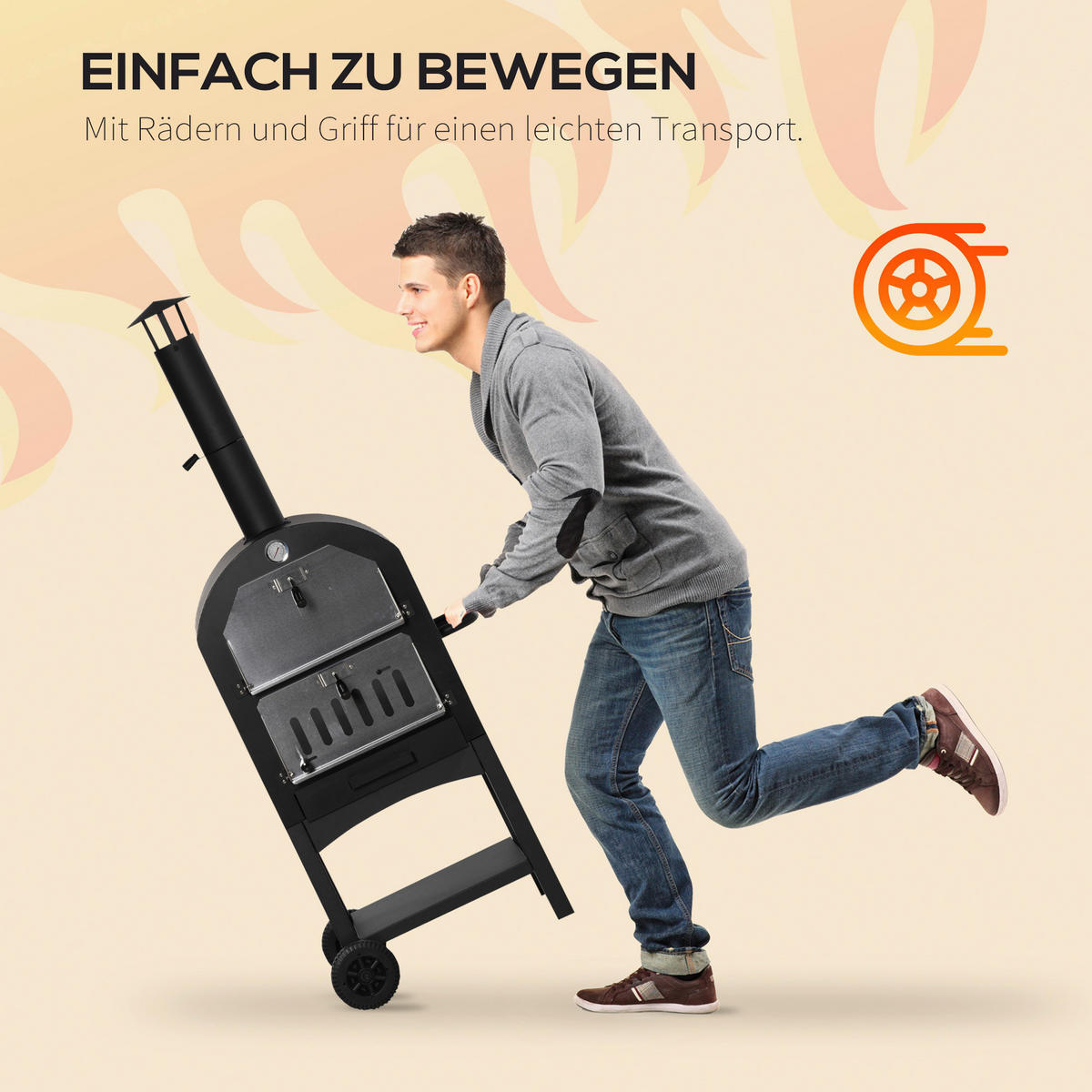 Outsunny Pizzaofen mit Schornstein schwarz Stahl B/H/L: ca. 54x161x63 cm Pizzaofen 846-085 - schwarz/silber (63,00/54,00/161,00cm) - Outsunny