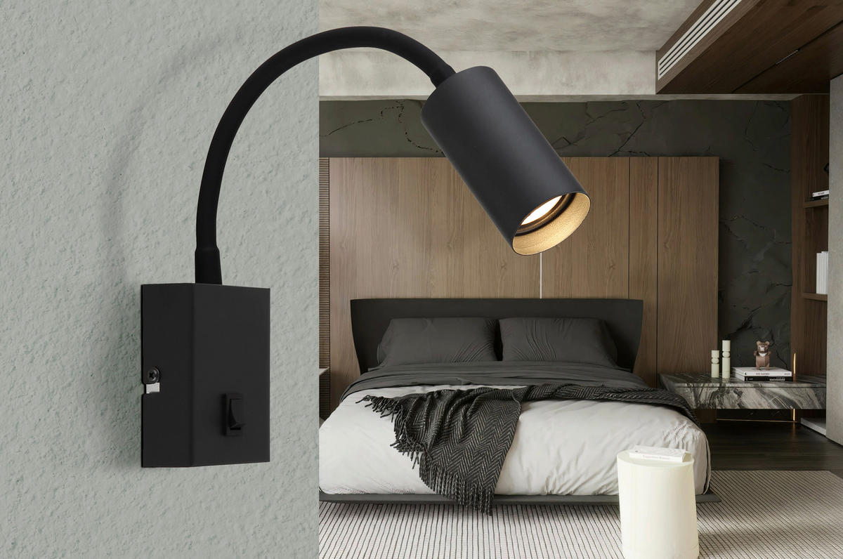 GLOBO Wandleuchte schwarz Chrom Kunststoff Metall Aluminium B/H/L: ca. 8,5x20,5x9 cm Wandleuchte-Este - schwarz/Chrom (9,00/8,50/20,50cm) - GLOBO