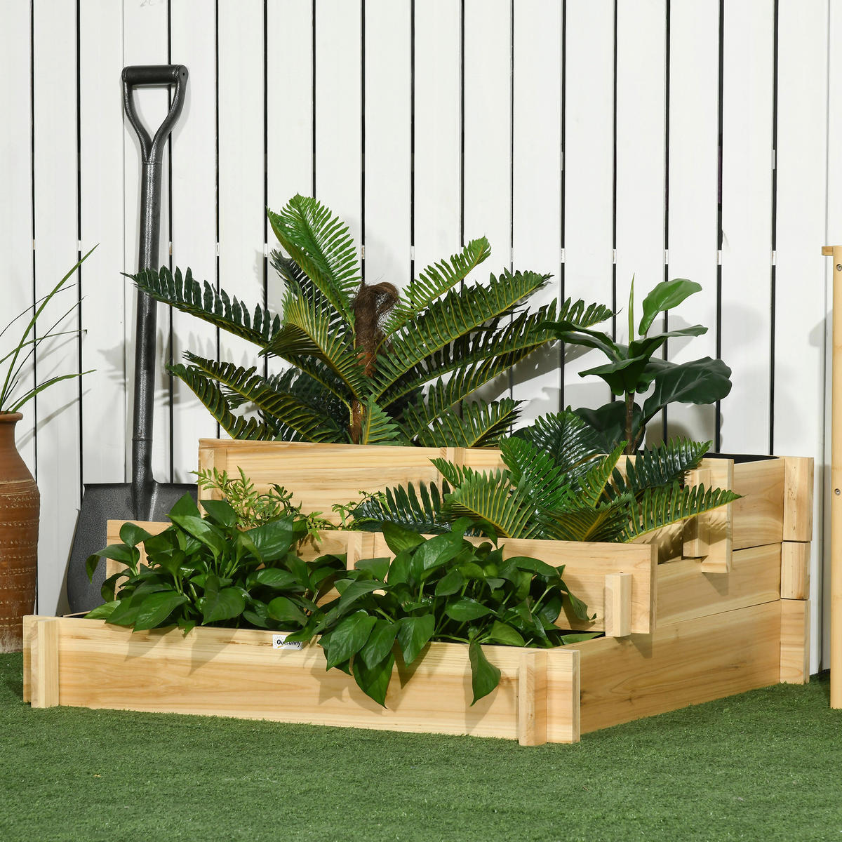 Outsunny Stufenbeet B/H/L: ca. 93x35x93 cm Stufenbeet - natur (93,00/93,00/35,00cm) - Outsunny