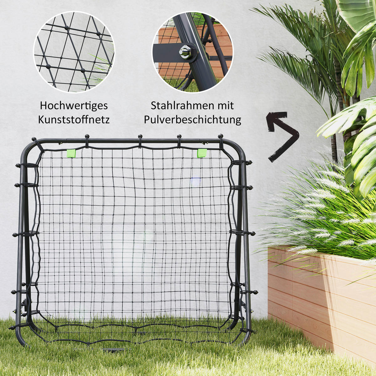 HOMCOM Fußball Rebounder schwarz Stahl B/H/L: ca. 95x90x100 cm Fußball Rebounder - schwarz (100,00/95,00/90,00cm) - HOMCOM