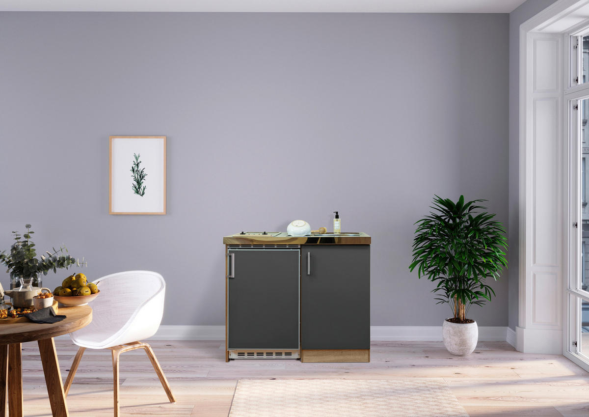 Respekta Miniküche 100 grau matt B/H/T: ca. 100x87x60 cm 100 - Eiche/grau (100,00/87,00/60,00cm) - Respekta