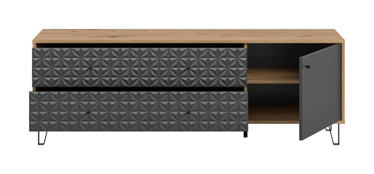 Lowboard PRISMA Artisan Oak Nachbildung anthrazit matt B/H/T: ca. 164x56x40 cm PRISMA - anthrazit (164,00/56,00/40,00cm) - xonox.home