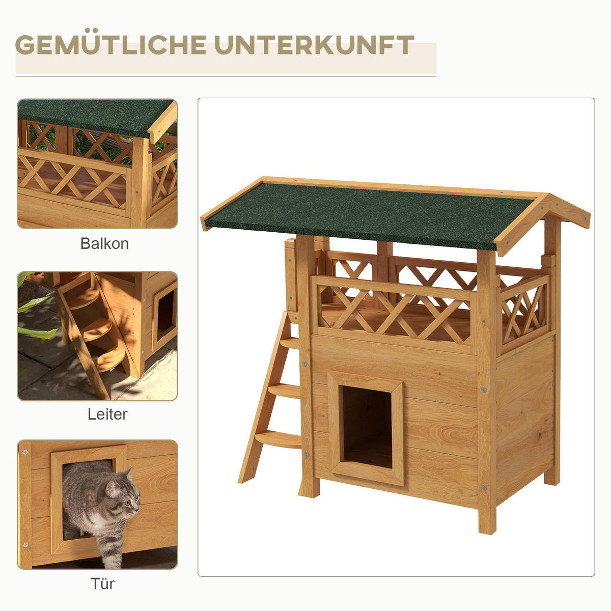 PawHut Katzen-Zubehör grün Edelstahl B/H/L: ca. 50x77x73 cm Katzenhaus - natur/grün (73,00/50,00/77,00cm) - PawHut