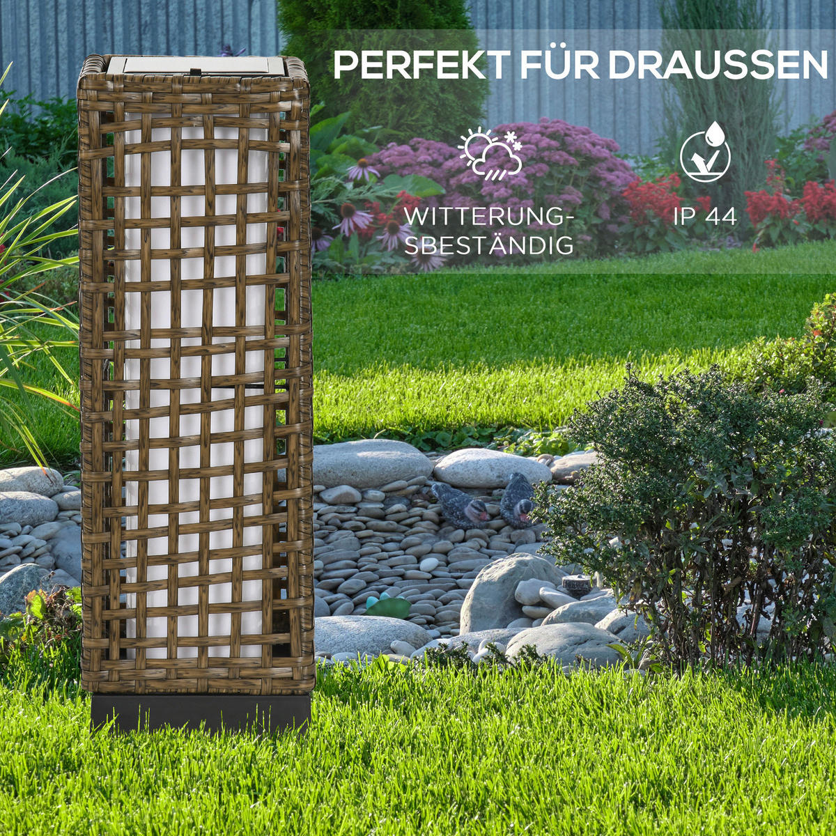 Solarleuchte sand Polyrattan Edelstahl Polypropylen B/H/L: ca. 15,5x15,5x46 cm Solarleuchte - sand (46,00/15,50/15,50cm) - Outsunny