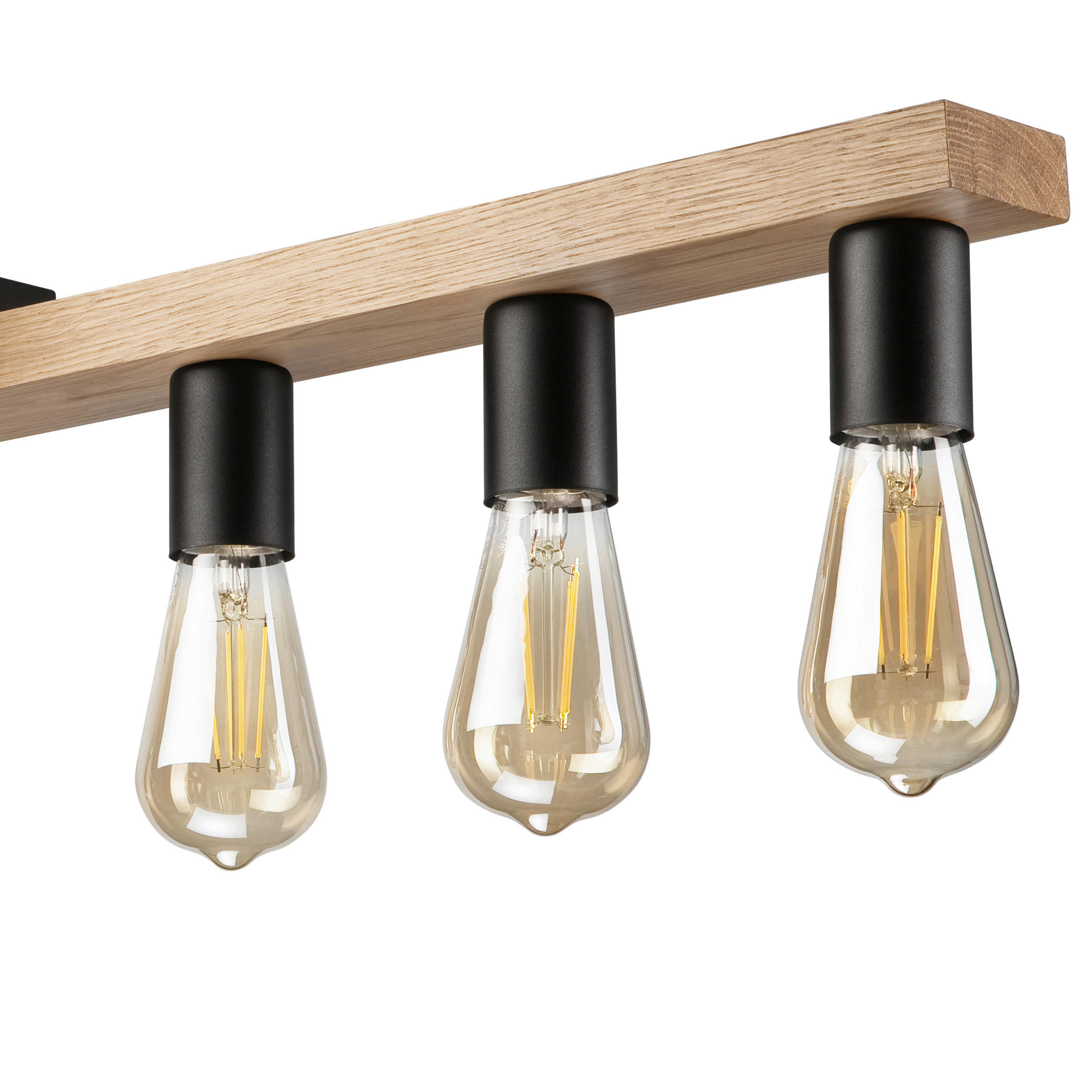 Lamkur Deckenleuchte MATTE 50300 Eiche schwarz Eiche Glas Stahl H/L: ca. 12x104 cm E27 6 Brennstellen Matte - Eiche/schwarz (104,00cm) - Lamkur