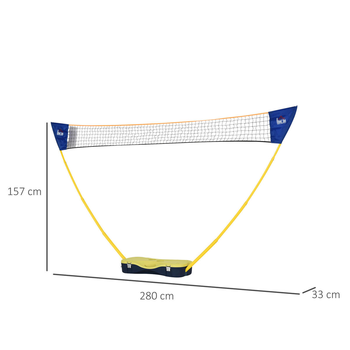 HOMCOM Badmintonnetz gelb B/H/T: ca. 280x157x33 cm Badmintonnetz mit 4 Schlägern - blau/gelb (280,00/157,00/33,00cm) - HOMCOM