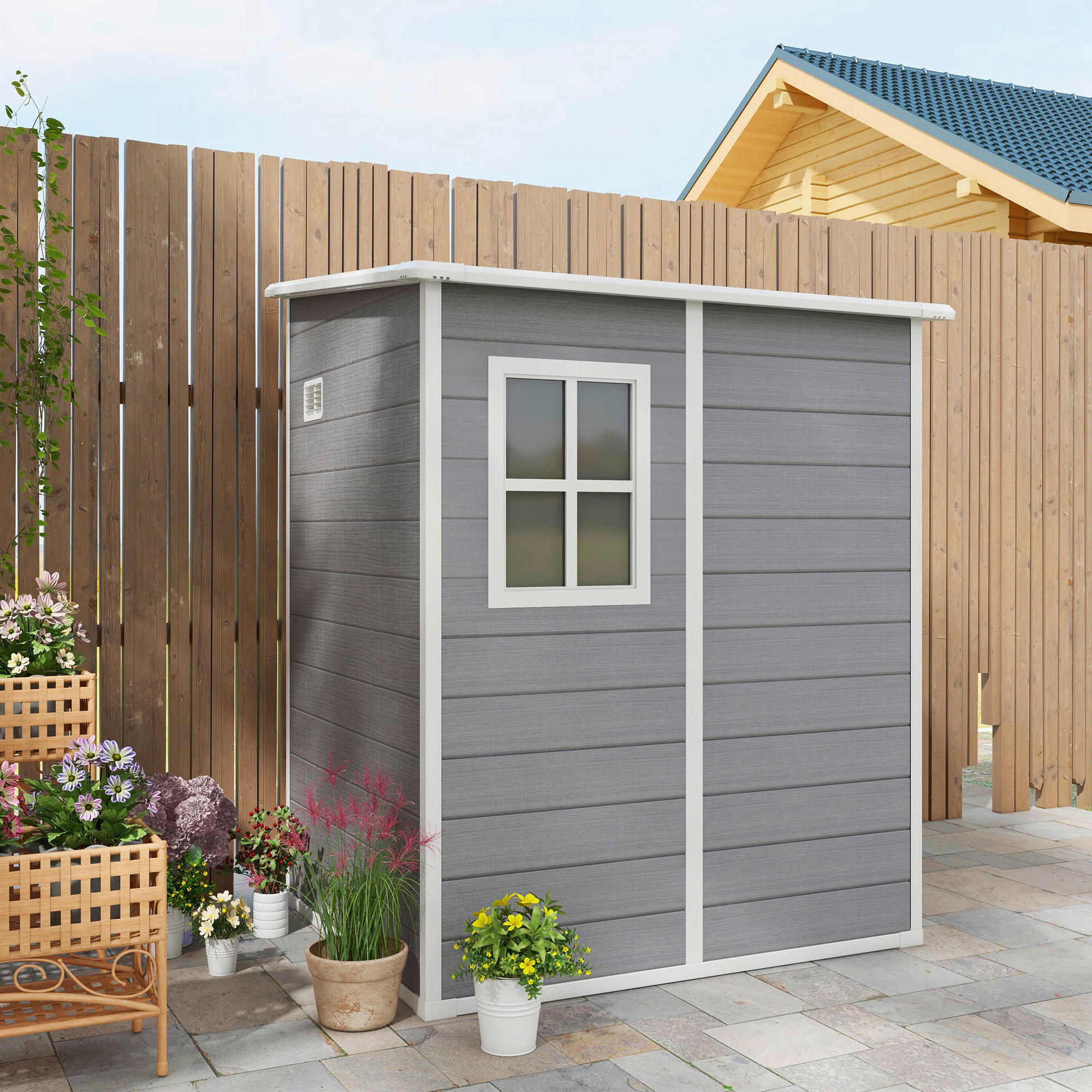 Outsunny Gartenhaus grau Kunststoff B/H/L: ca. 149x192x122 cm Gartenhaus - grau (122,00/149,00/192,00cm) - Outsunny