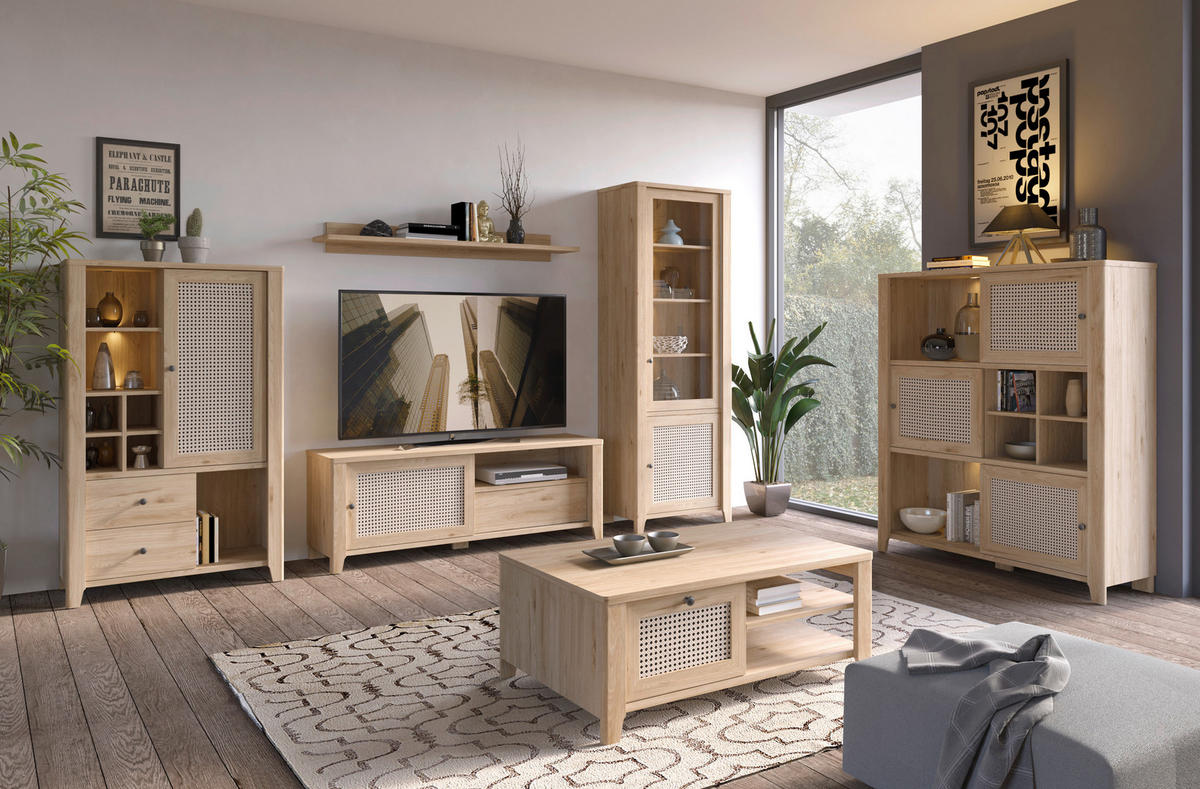 Standvitrine Cestino Jackson Hickory Nachbildung B/H/T: ca. 73x206x42 cm Cestino - (73,00/206,00/42,00cm)