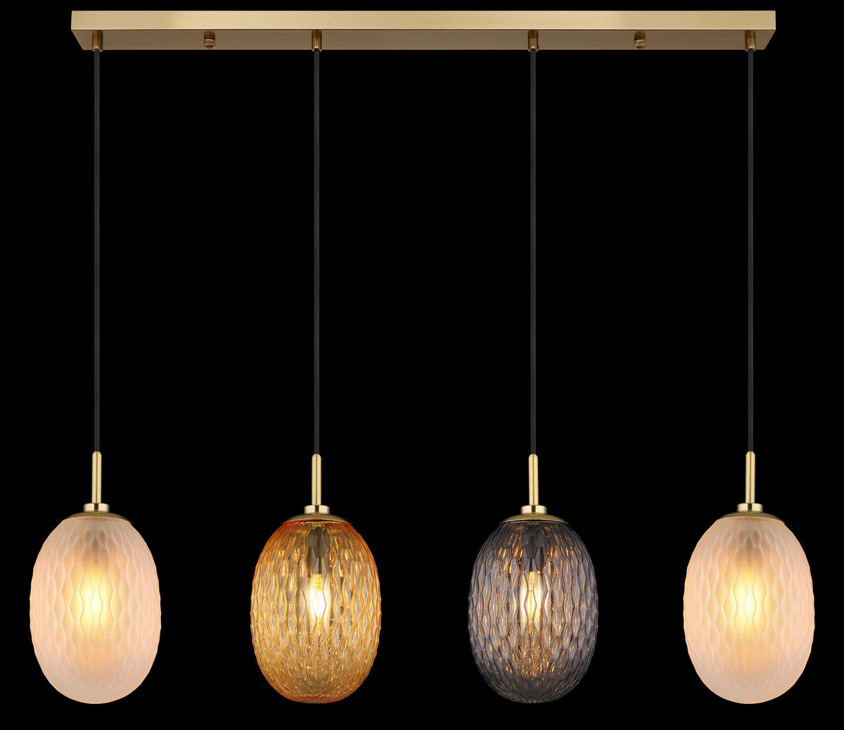 GLOBO Pendelleuchte schwarz Rauch gold Textil Glas Metall B/H/T: ca. 96x120x15 cm E14 4 Brennstellen DEVIN - gold/schwarz (96,00/120,00/15,00cm) - GLOBO