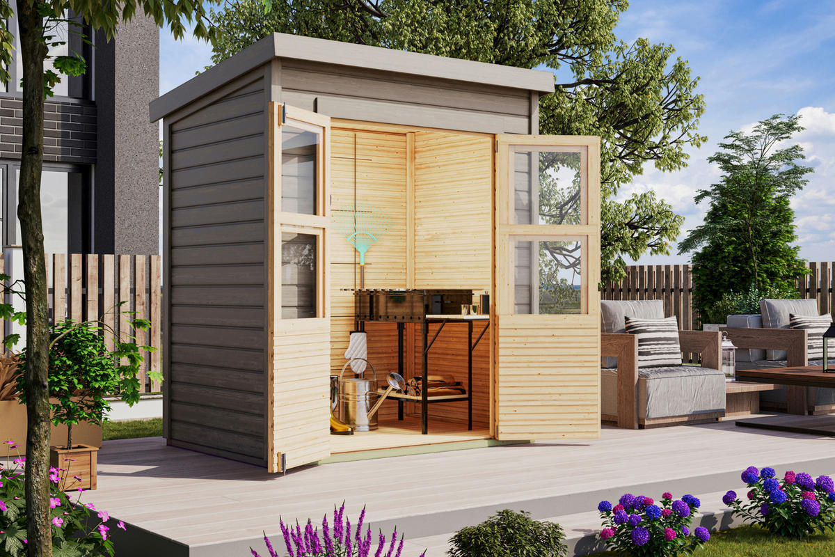 Karibu Gartenhaus Tony 0 grau B/H/T: ca. 182x219x126 cm Tony 0 - grau (182,00/219,00/126,00cm) - Karibu