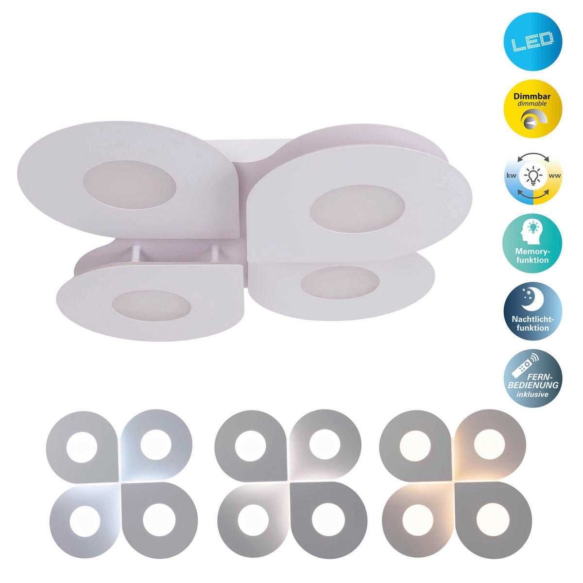 Näve Leuchten LED-Deckenleuchte weiß Metall Kunststoff B/H/T: ca. 50x8x50 cm SMILLA - weiß (50,00/8,00/50,00cm) - Näve Leuchten