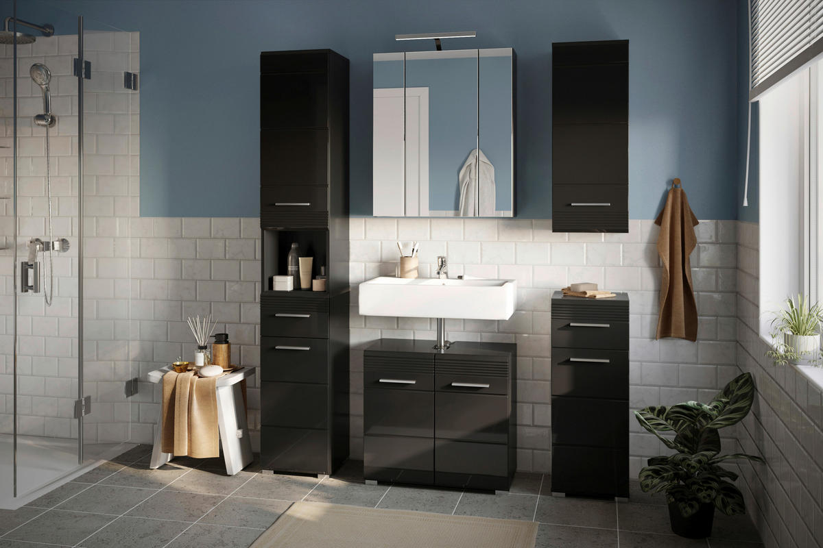 Waschbeckenunterschrank LINUS schwarz schwarz Hochglanz B/H/T: ca. 60x56x34 cm LINUS - schwarz (60,00/56,00/34,00cm) - xonox.home