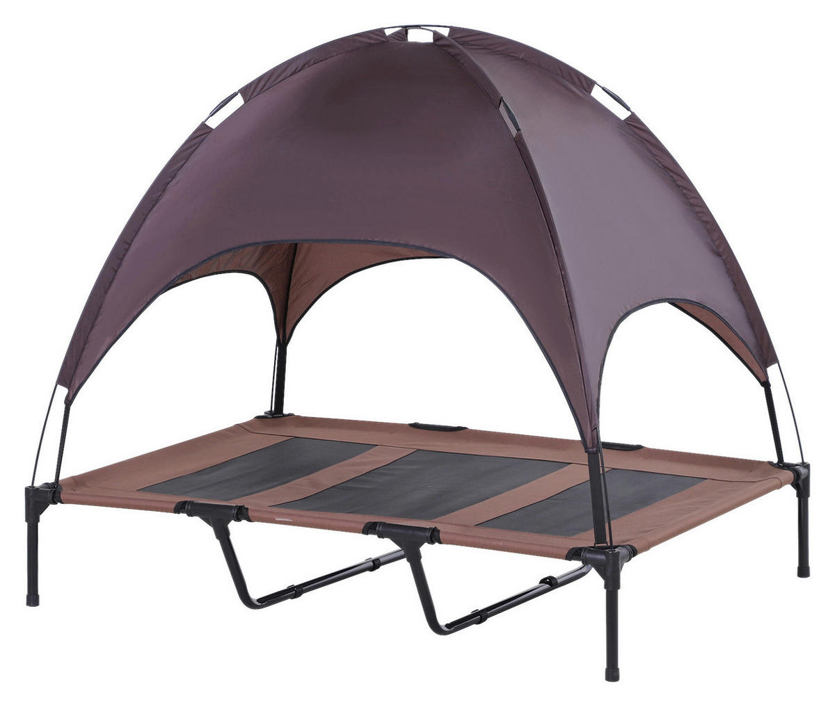 PawHut Hundebett braun Metall B/H/L: ca. 92x108x122 cm Hundebett mit Baldachin - braun/schwarz (122,00/92,00/108,00cm) - PawHut