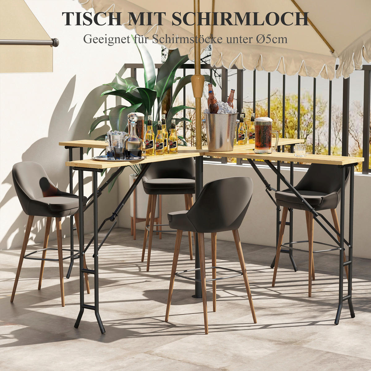 Outsunny Gartentisch natur Polypropylen B/H/L: ca. 240x240x105 cm Bierzelttisch - natur (105,00/240,00/240,00cm) - Outsunny