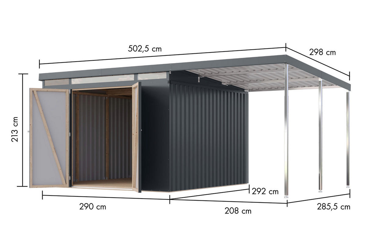 Karibu Gartenhaus Indra 3,5 anthrazit B/H/T: ca. 289x213x289 cm Indra 3,5 - anthrazit (289,00/213,00/289,00cm) - Karibu