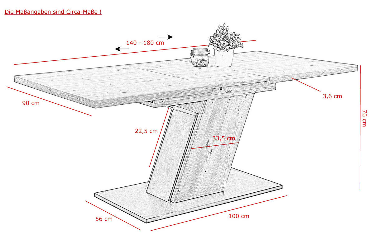 Esstisch JEANETTE Eiche Artisan Nachbildung B/H/T: ca. 140x76x90 cm JEANETTE - Eiche (140,00/76,00/90,00cm) - Hela