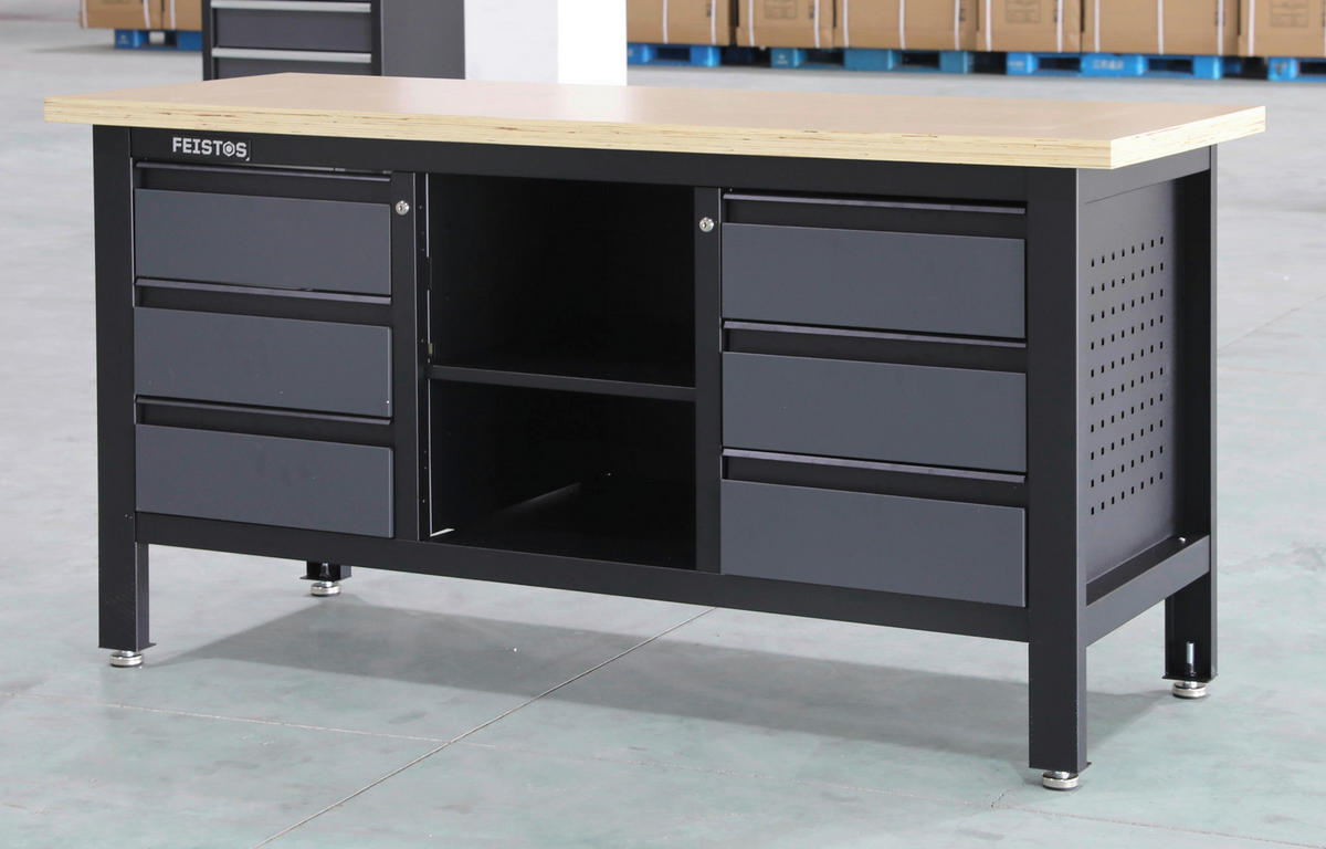 Feistos Werkbank Heros schwarz Stahl B/H/L: ca. 169x87x60 cm Heros - schwarz/anthrazit (60,00/169,00/87,00cm) - Feistos