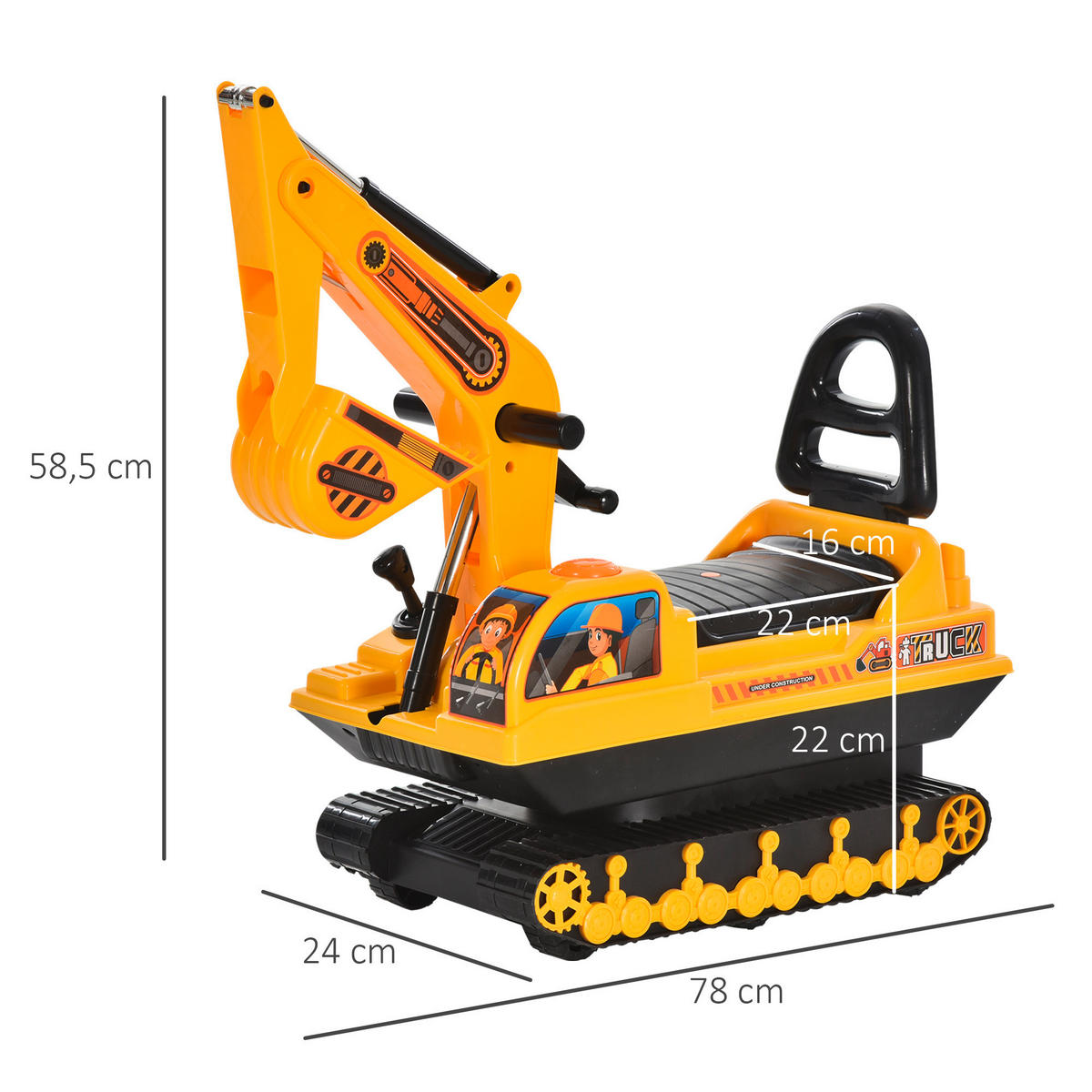 HOMCOM Kinder-Rutscherfahrzeug Bagger gelb B/H/L: ca. 24x58,5x78 cm Rutscherfahrzeug_Bagger - gelb/schwarz (78,00/24,00/58,50cm) - HOMCOM