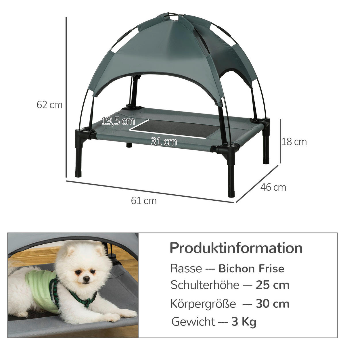 PawHut Hunde-Zubehör grau Polypropylen B/H/L: ca. 46x61x62 cm Hundebett - schwarz/grau (62,00/46,00/61,00cm) - PawHut