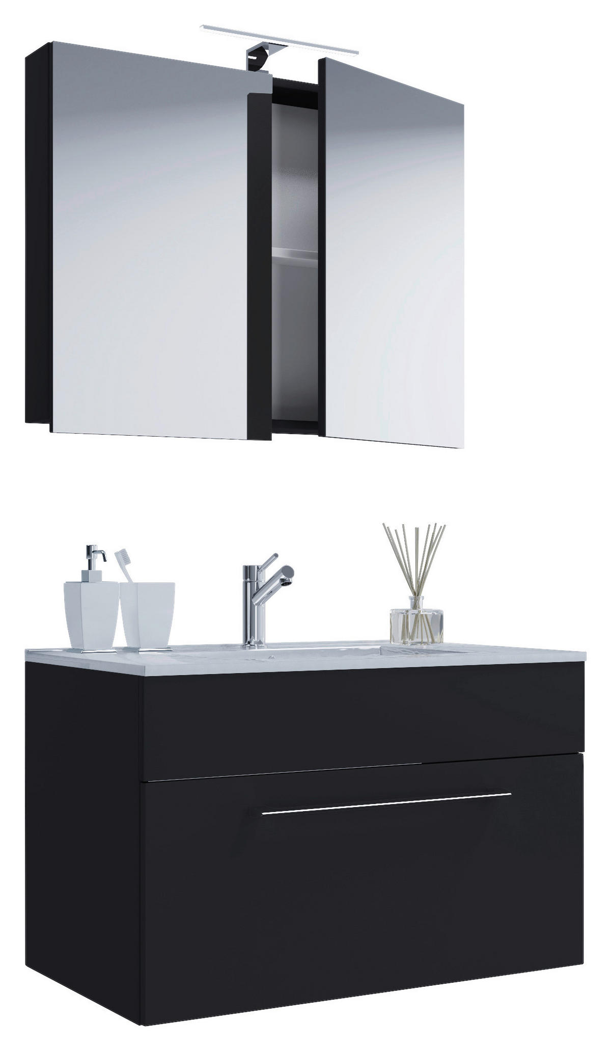 Waschplatz 3tlg-Badinos schwarz B/H/T: ca. 60x50x46 cm 3tlg-Badinos - schwarz (60,00/50,00/46,00cm) - VCM Möbel