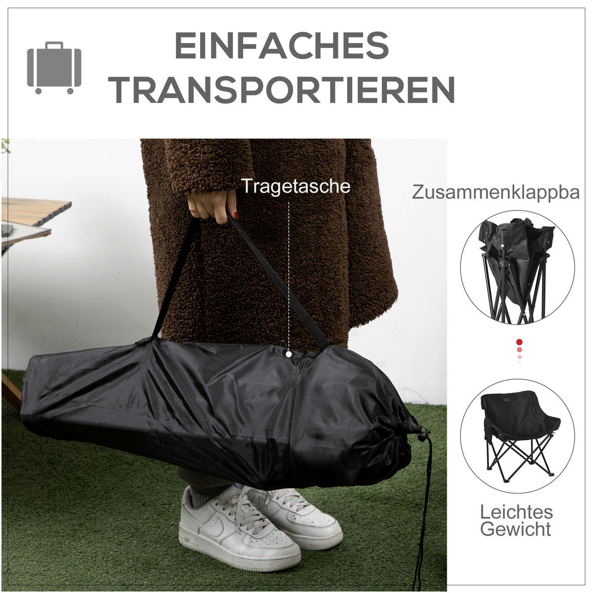 Outsunny Campingstuhl schwarz Stahl B/H/L: ca. 54x66x61 cm Campingstuhl - schwarz (61,00/54,00/66,00cm) - Outsunny