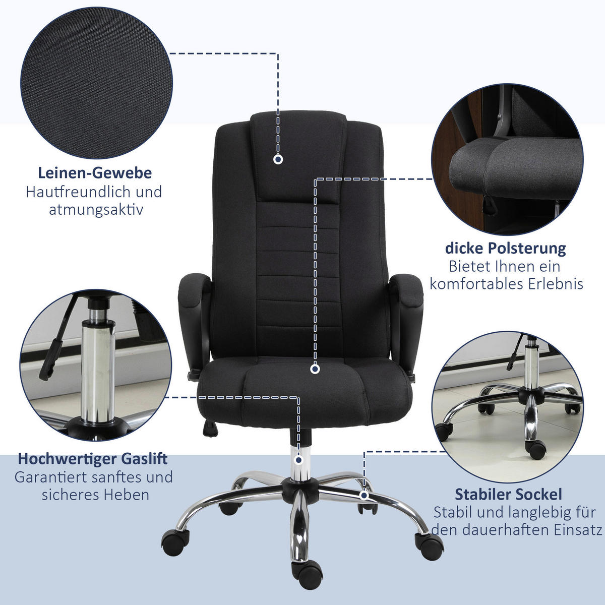 Drehstuhl 921-265BK schwarz 921-265BK - schwarz (65,00/129,00/60,00cm) - Vinsetto