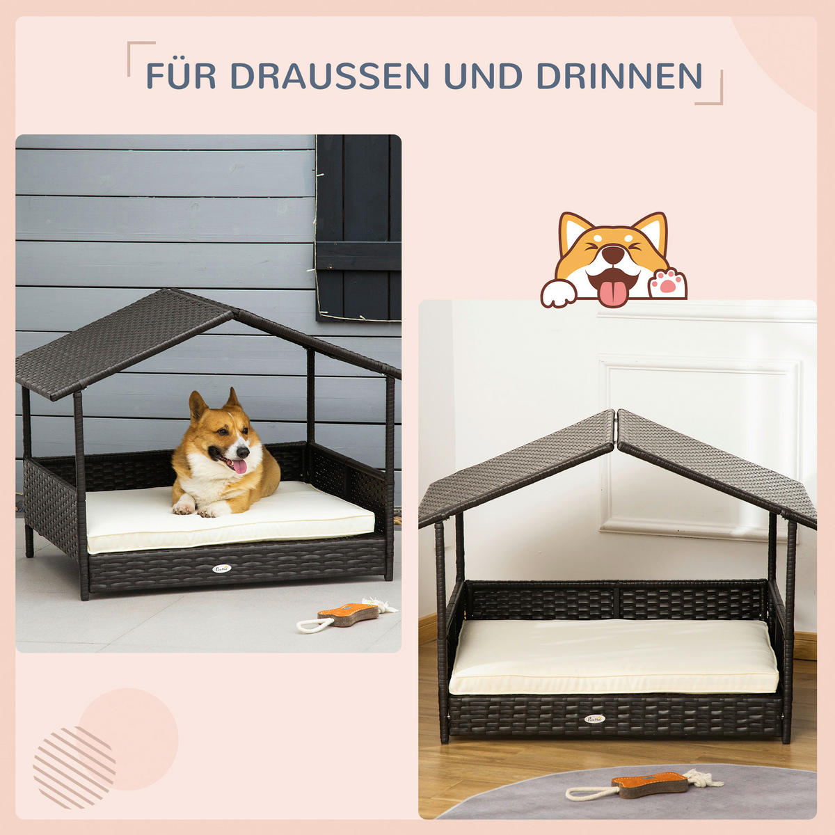 PawHut Hunde-Zubehör braun Polyester B/H/L: ca. 98x69x70 cm Hundehaus - braun (70,00/98,00/69,00cm) - PawHut