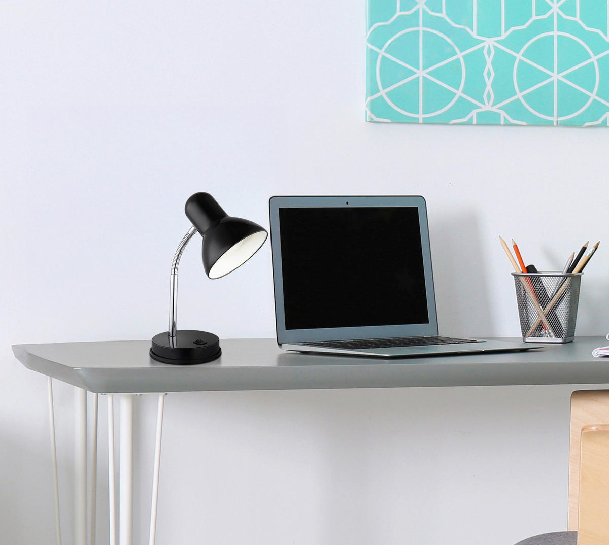 GLOBO Tischleuchte schwarz Kunststoff Metall B/H/L: ca. 15x20,5x15 cm E27 1 Brennstellen Tischleuchte-Basic - schwarz (15,00/15,00/20,50cm) - GLOBO