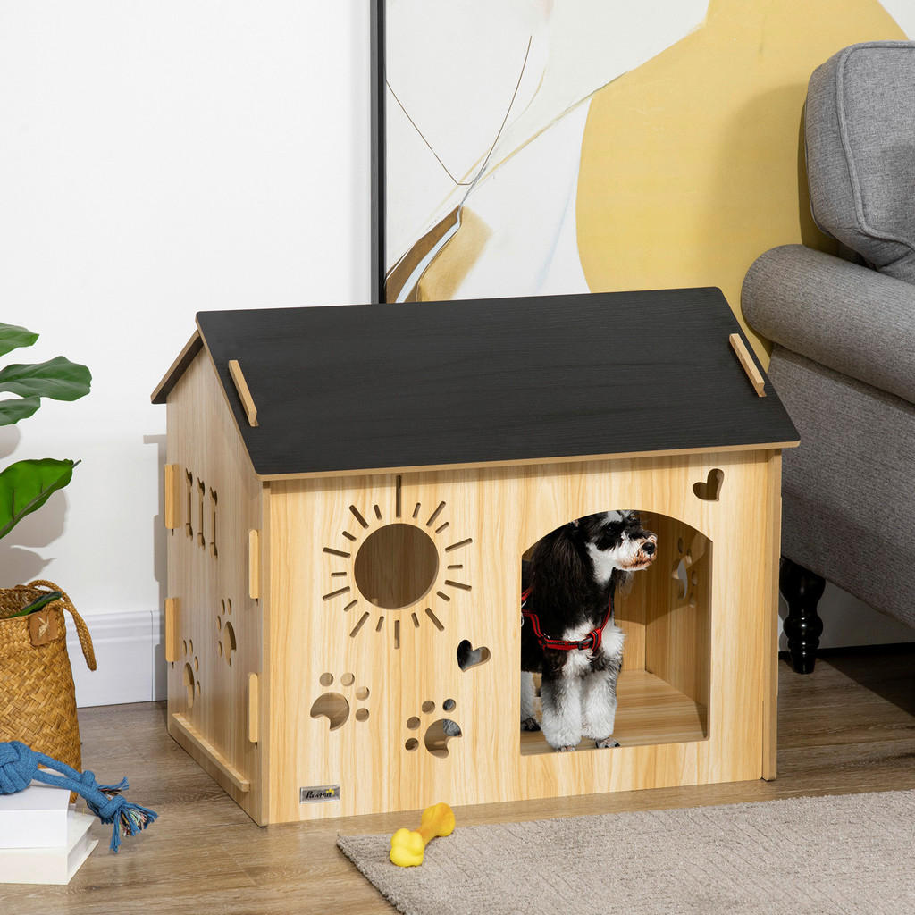 Thumbnail - PawHut Hundehütte Eiche MDF B/H/L: ca. 50x58,5x69 cm