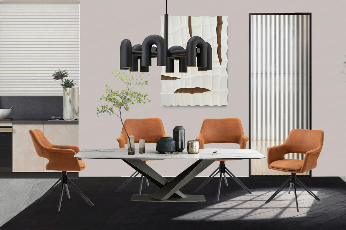 Stuhl ESTELLE  2er-Set braun Vintage schwarz Stoff Metall B/H/T: ca. 57x84x61 cm ESTELLE  2er-Set - braun/schwarz (57,00/84,00/61,00cm) - byLIVING