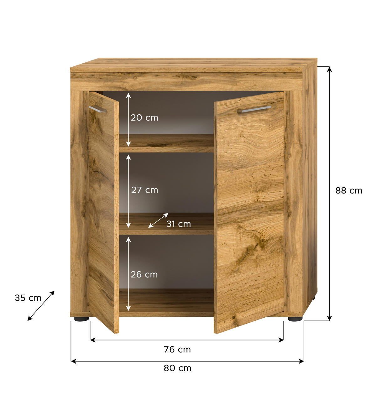 Highboard Jam Eiche Wotan Nachbildung B/H/T: ca. 80x88x35 cm Jam - Eiche (80,00/88,00/35,00cm) - xonox.home