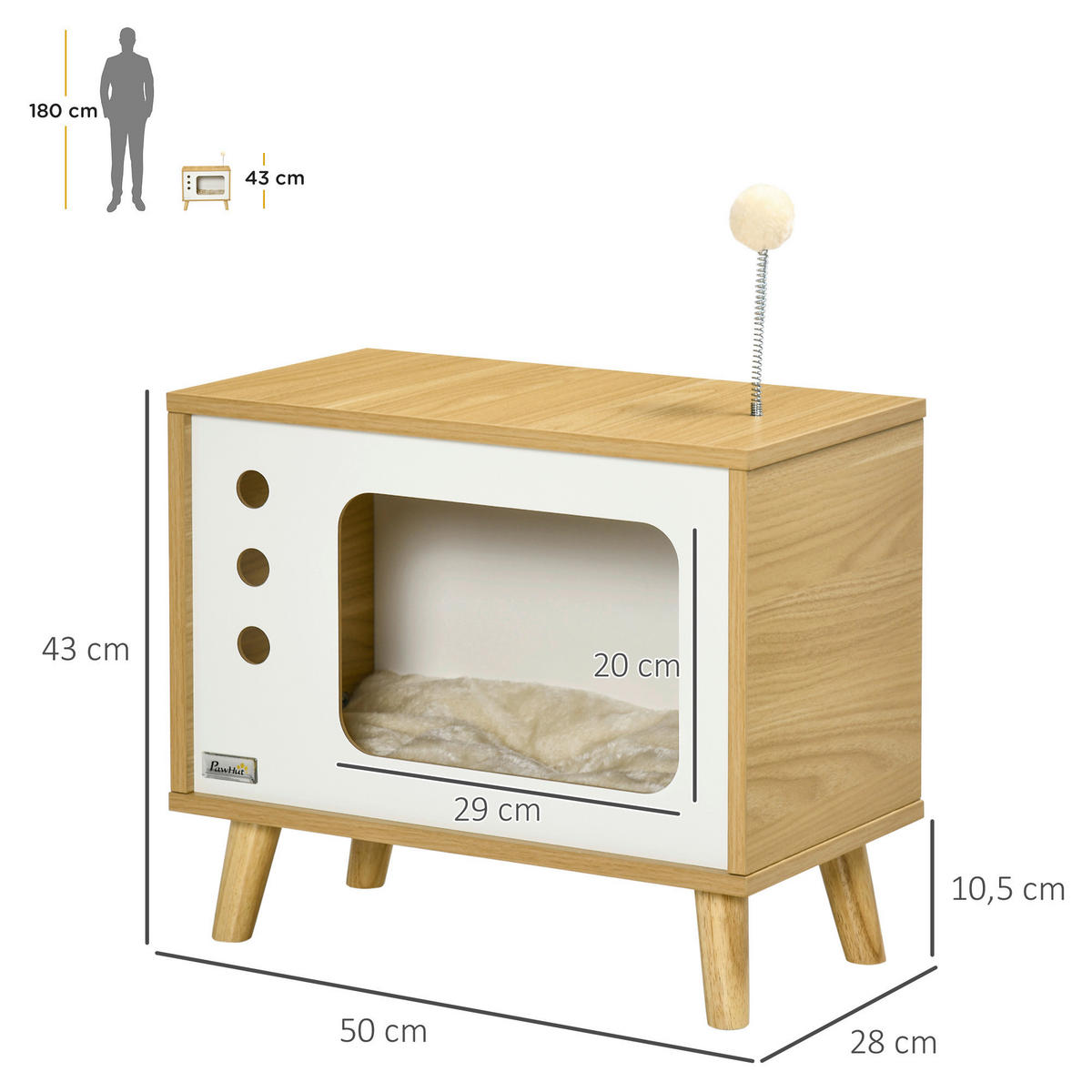 PawHut Katzenhaus beige Spanplatte B/H/L: ca. 28x43x50 cm Katzenhaus - beige/Eiche (50,00/28,00/43,00cm) - PawHut