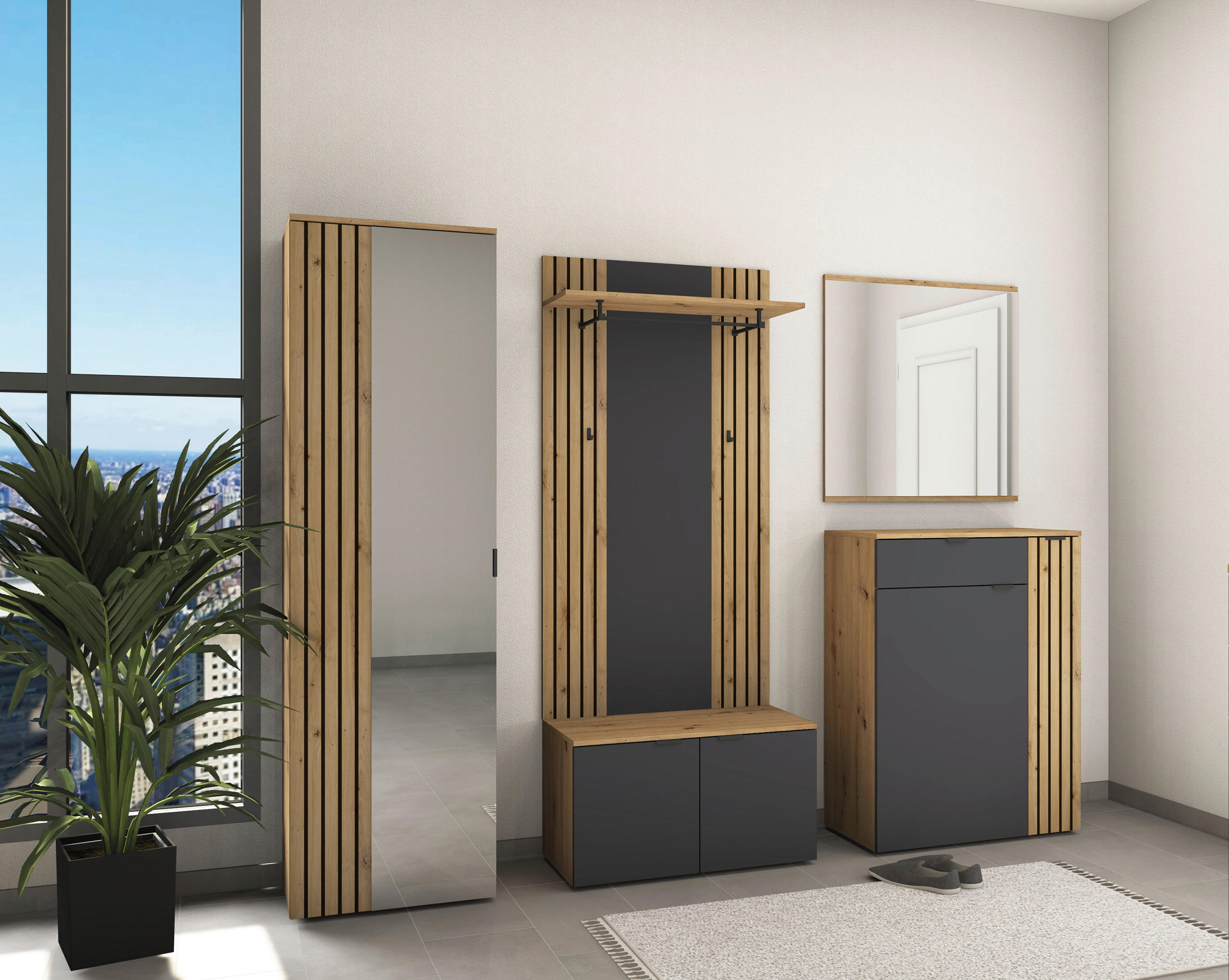 Sitzbank Lagos Eiche Artisan Nachbildung anthrazit B/H/T: ca. 80x45x38 cm Lagos - Eiche/anthrazit (80,00/45,00/38,00cm)
