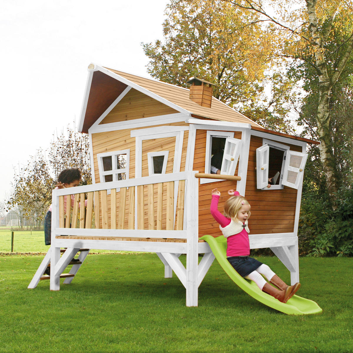 AXI Spielhaus Emma braun B/H/L: ca. 349x227x193 cm Emma - braun/weiß (193,00/349,00/227,00cm) - AXI
