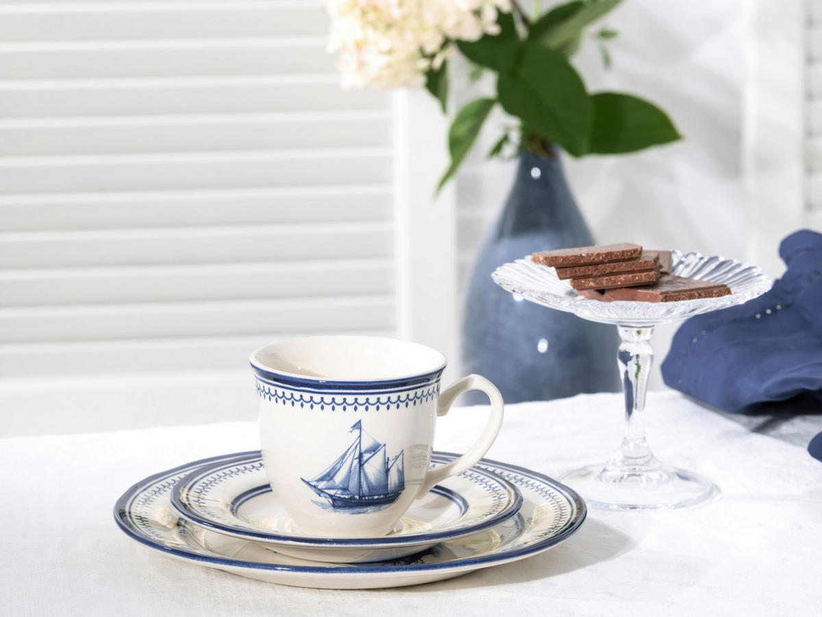 CreaTable Kaffeeservice Segelschiff blau Steingut 18 tlg. Segelschiff - blau/weiß - CreaTable