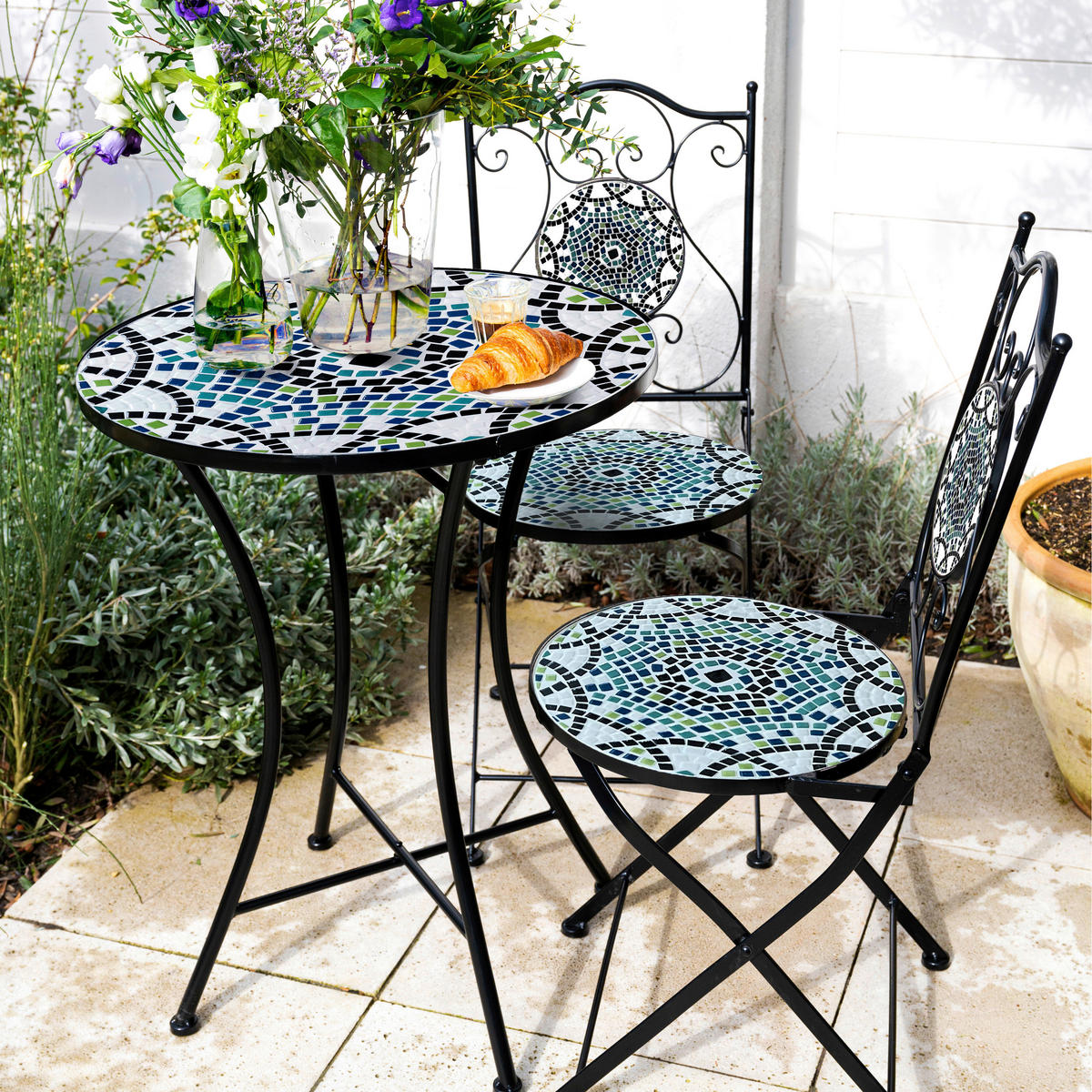 AXI Outdoor Living Bistroset Amélie Mosaik multicolor Metall B/H/L: ca. 60x92x60 cm Amélie Mosaik - multicolor (60,00/60,00/92,00cm) - AXI Outdoor Living