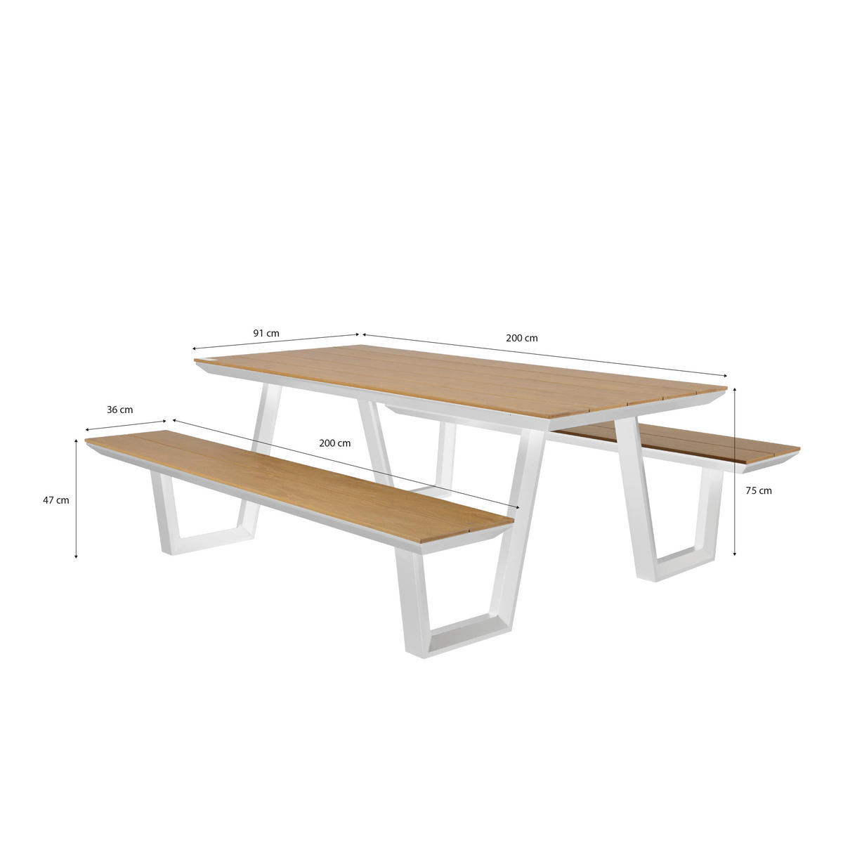 AXI Outdoor Living Picknickset Nori braun Metall B/H/L: ca. 200x75x190 cm Nori - braun/weiß (190,00/200,00/75,00cm) - AXI Outdoor Living