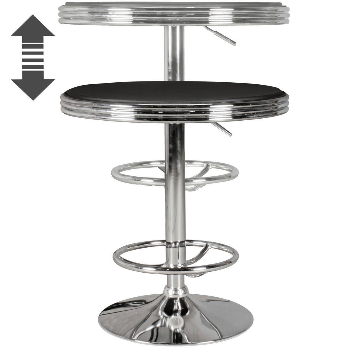 Bartisch schwarz matt silber glänzend Kunstleder B/H/T: ca. 60x68x60 cm Bartisch - schwarz/silber (60,00/68,00/60,00cm) - Wohnling