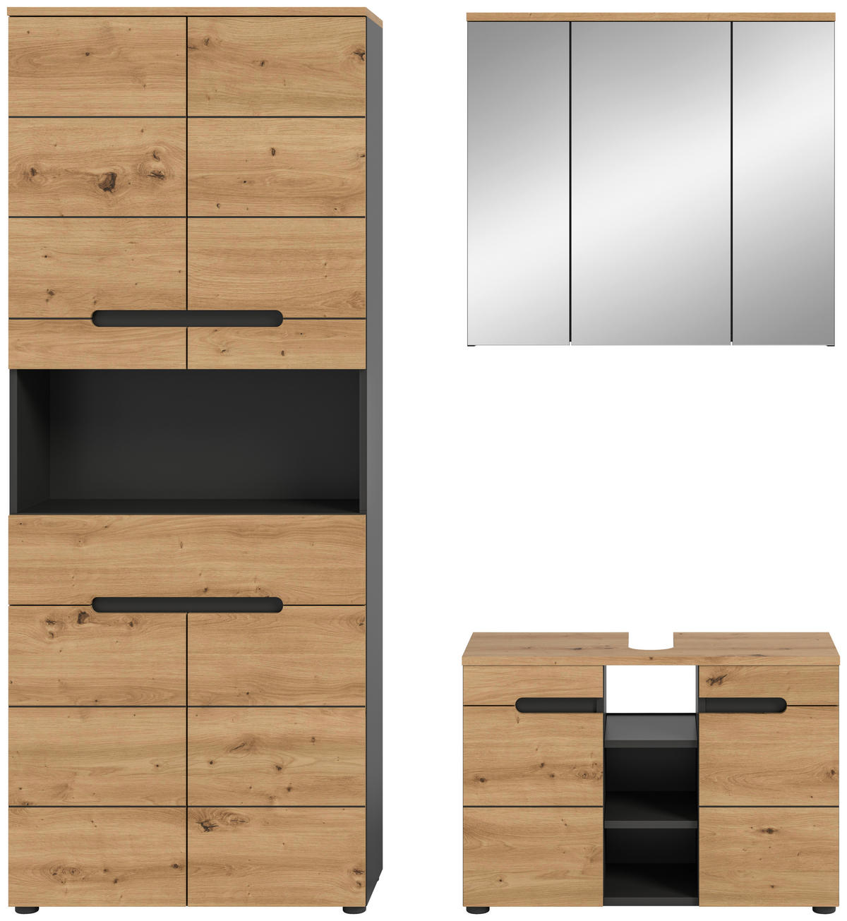 Badezimmer-Set Canu Basalt Eiche Artisan Nachbildung B/H/T: ca. 171x193x34 cm Canu - Eiche/Basalt (171,00/193,00/34,00cm) - xonox.home