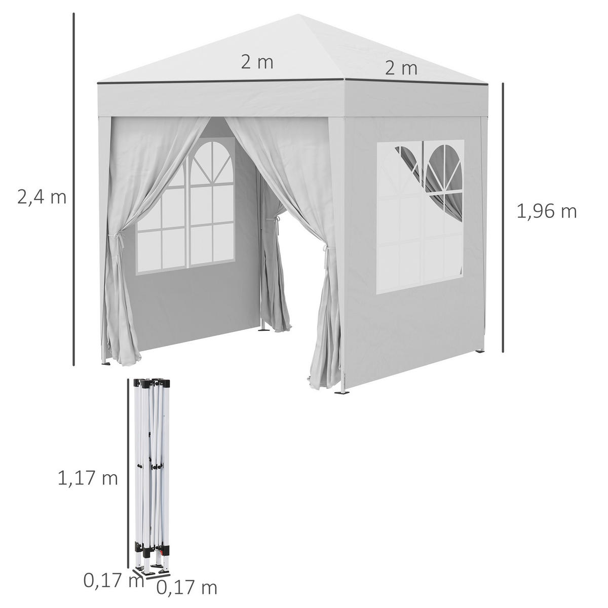 Outsunny Faltpavillon weiß Stahl B/H/L: ca. 200x204x200 cm Faltpavillon - weiß (200,00/200,00/204,00cm) - Outsunny