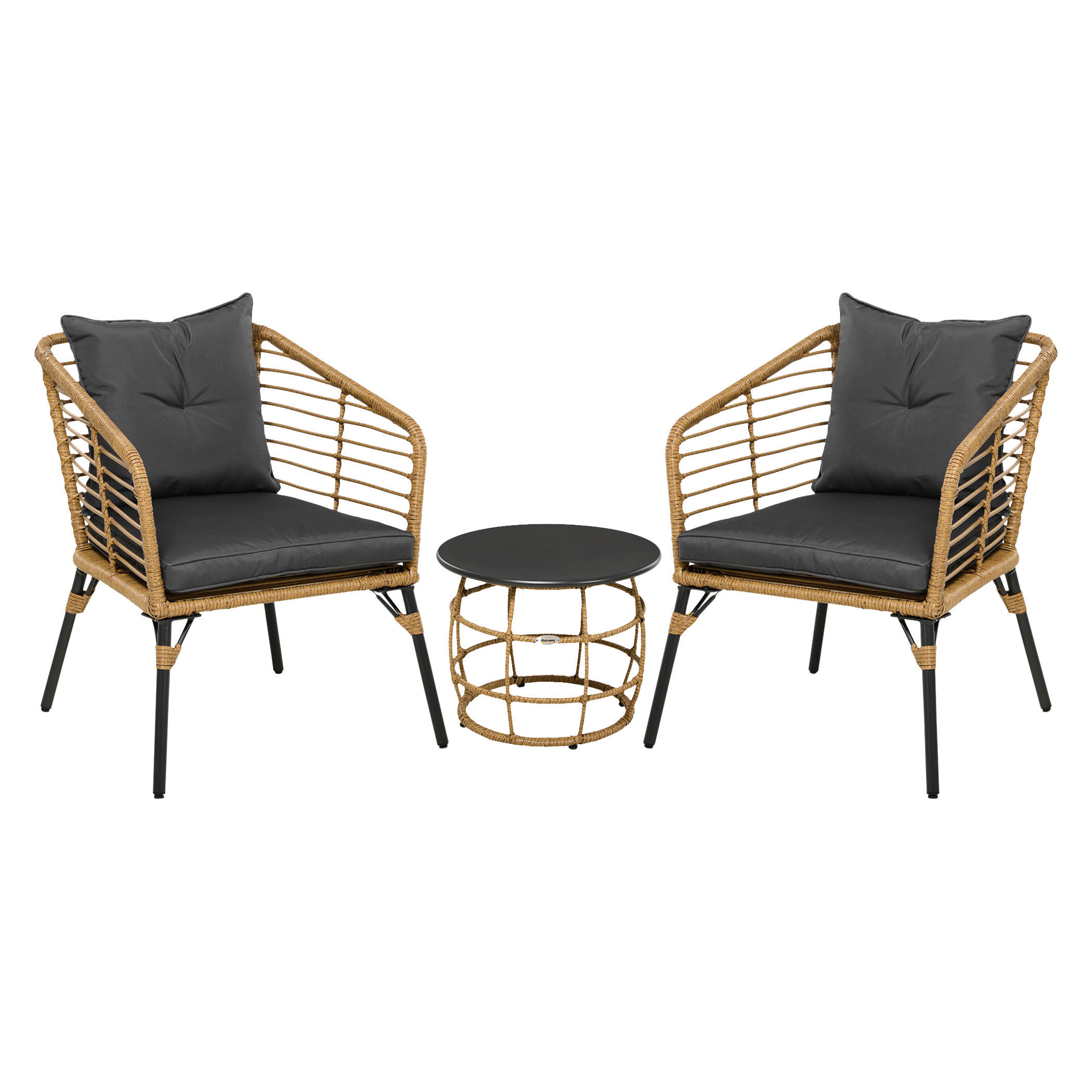Outsunny Sitzgruppe dunkelgrau Edelstahl B/H/L: ca. 65x62x78 cm Rattan_Gartenmöbel-Set - sand/dunkelgrau (78,00/65,00/62,00cm) - Outsunny