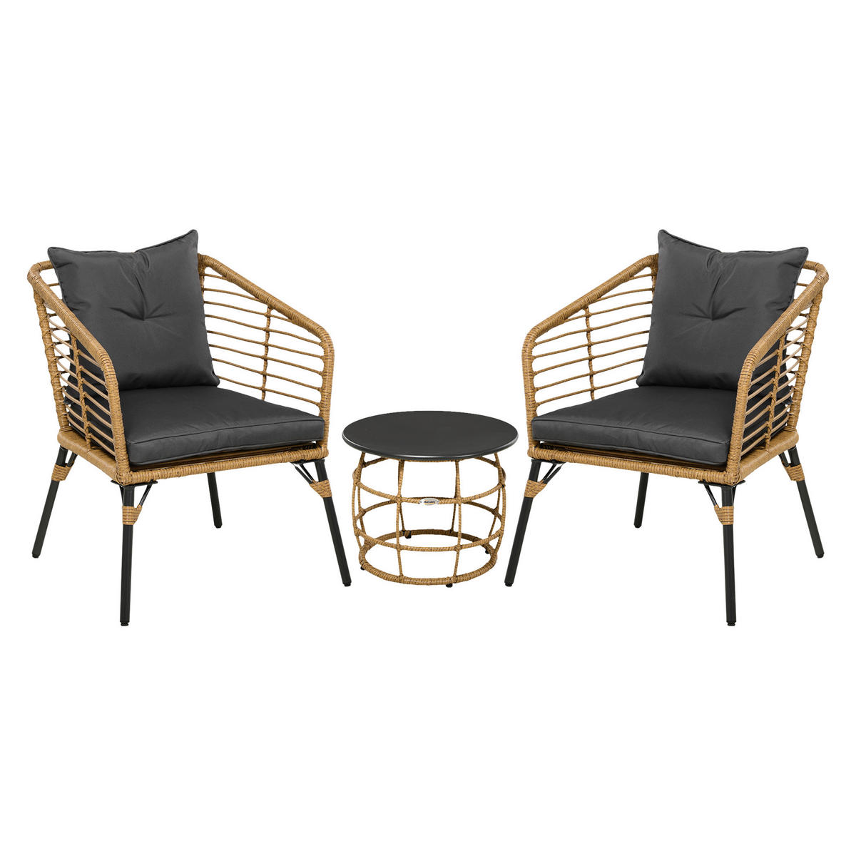 Outsunny Sitzgruppe dunkelgrau Edelstahl B/H/L: ca. 65x62x78 cm Rattan_Gartenmöbel-Set - sand/dunkelgrau (78,00/65,00/62,00cm) - Outsunny