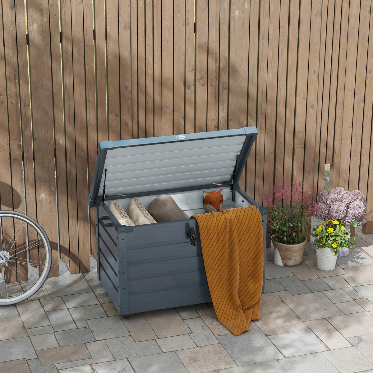 Outsunny Auflagenbox dunkelgrau Stahl B/H/L: ca. 62x65x100 cm Auflagenbox - dunkelgrau (100,00/62,00/65,00cm) - Outsunny