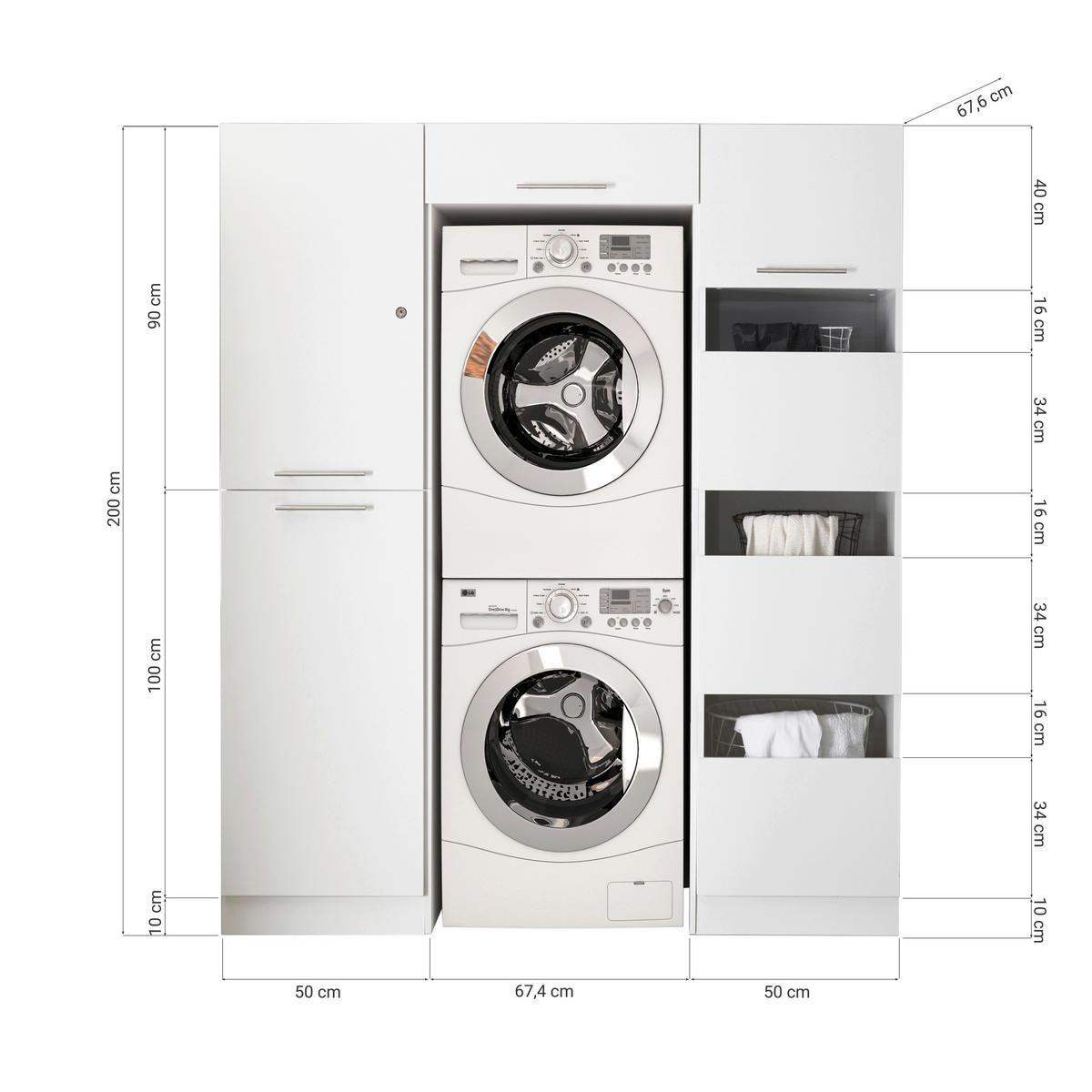Respekta Hauswirtschaftsraum-Set Clara weiß matt B/H/T: ca. 167,4x200x67,6 cm Clara - weiß (167,40/200,00/67,60cm) - Respekta