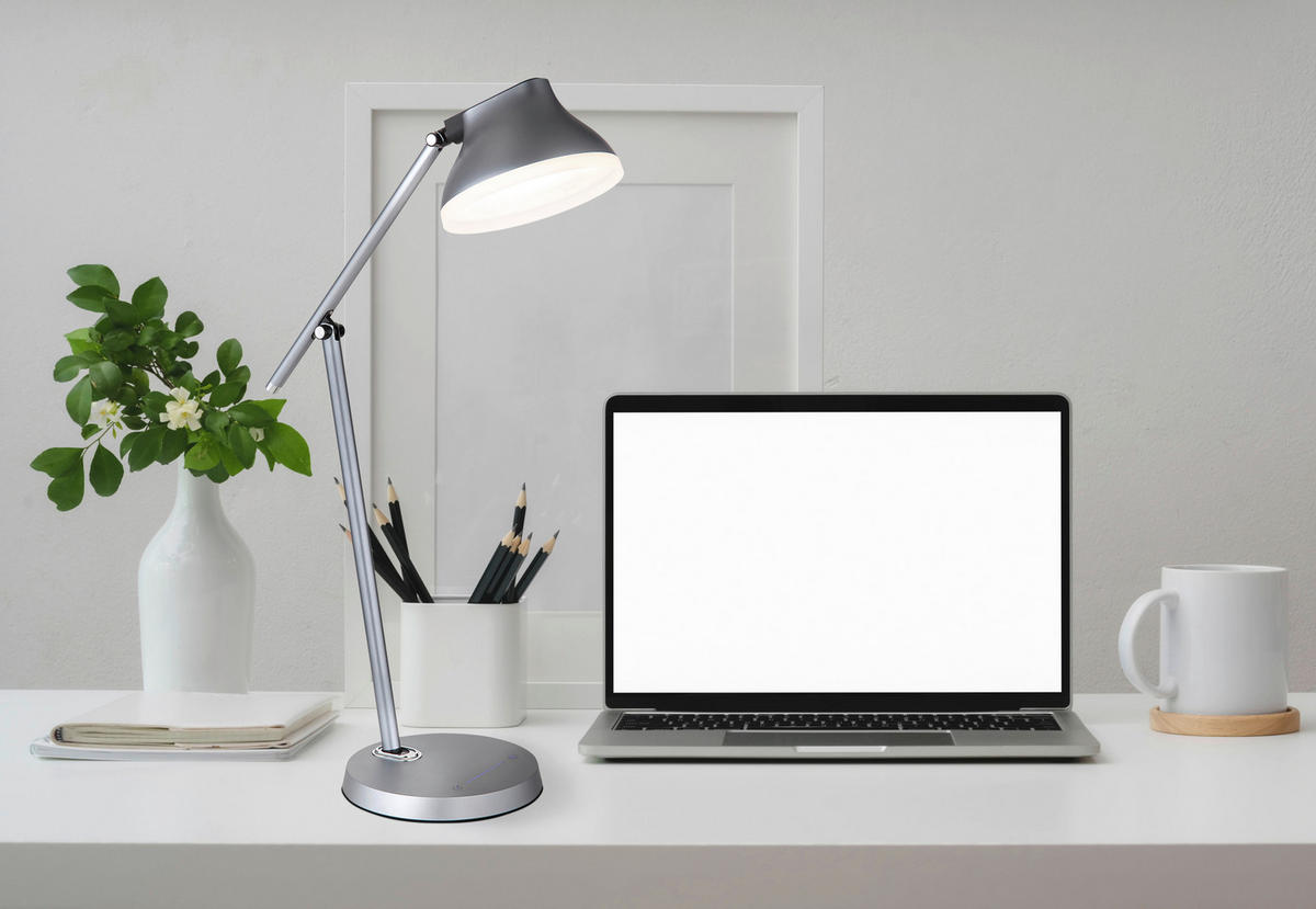 GLOBO LED-Schreibtischleuchte Halvar 58437G grau Alu Kunststoff H: ca. 76 cm Halvar - grau (76,00cm) - GLOBO