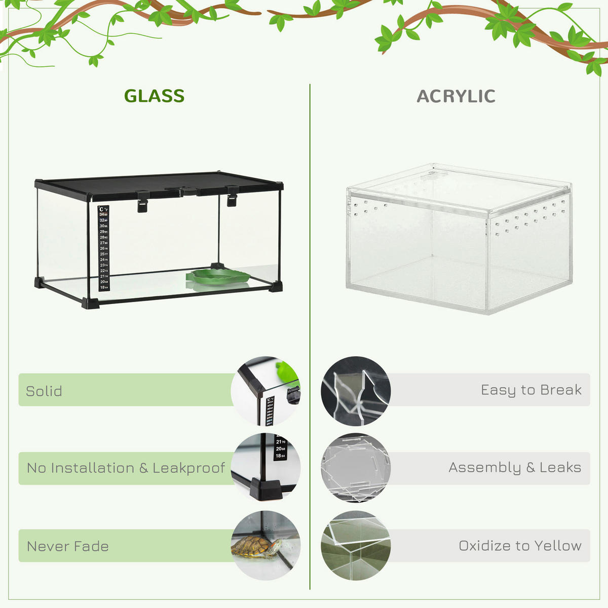 PawHut Terrarium schwarz Edelstahl B/H/L: ca. 30x50x25 cm Terrarium_für_Reptilien - schwarz (25,00/30,00/50,00cm) - PawHut